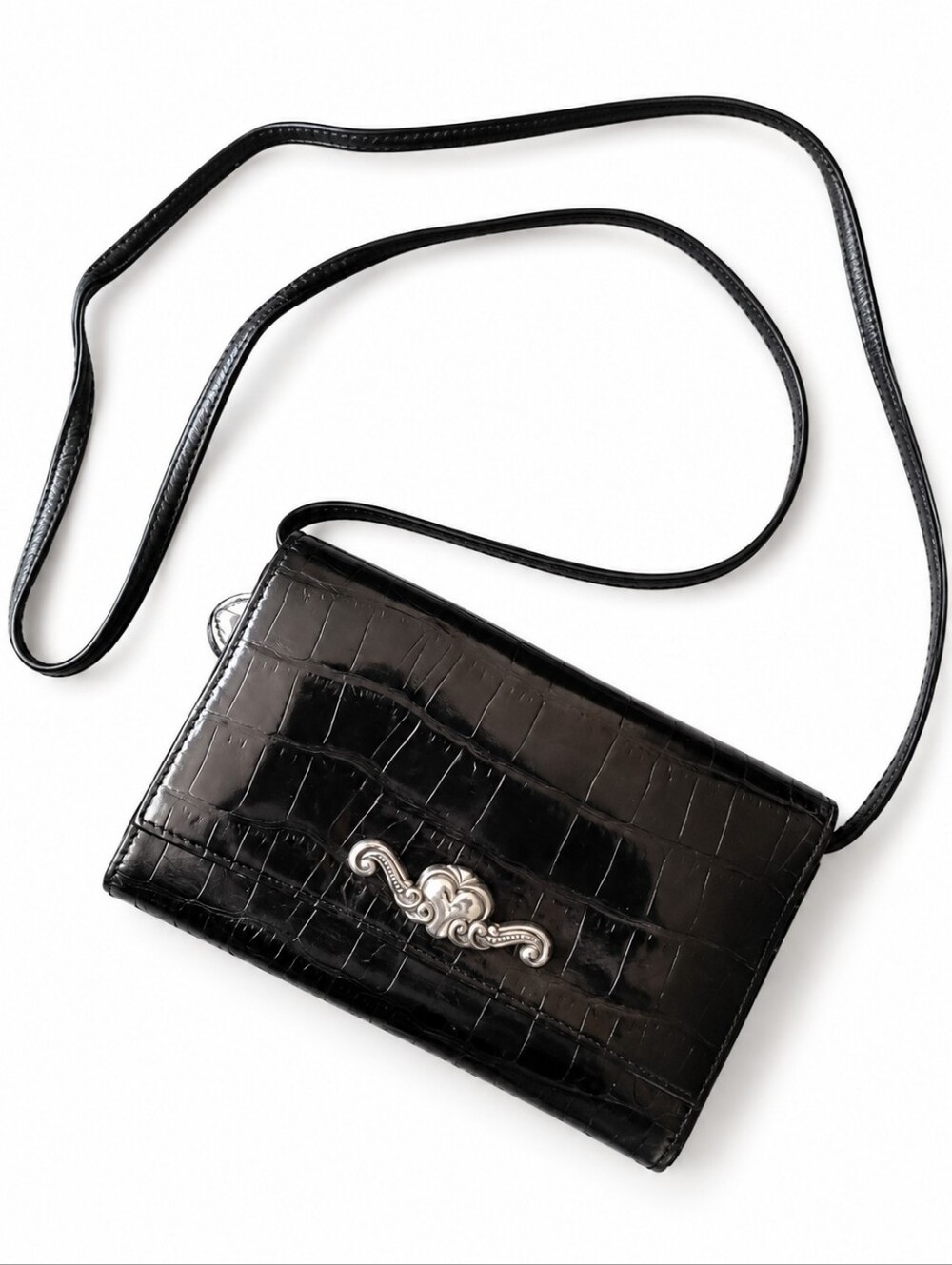 Brighton Vintage Croc Embossed Leather Crossbody Clutch